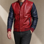 Sycamore Leather Bomber Jacket in Red