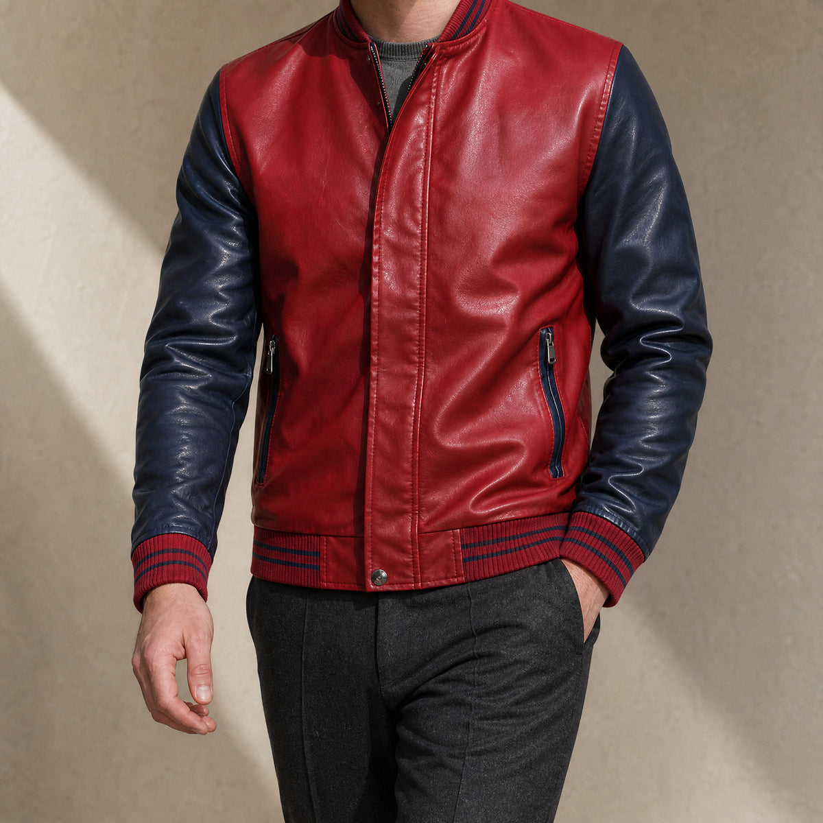 Sycamore Leather Bomber Jacket in Red
