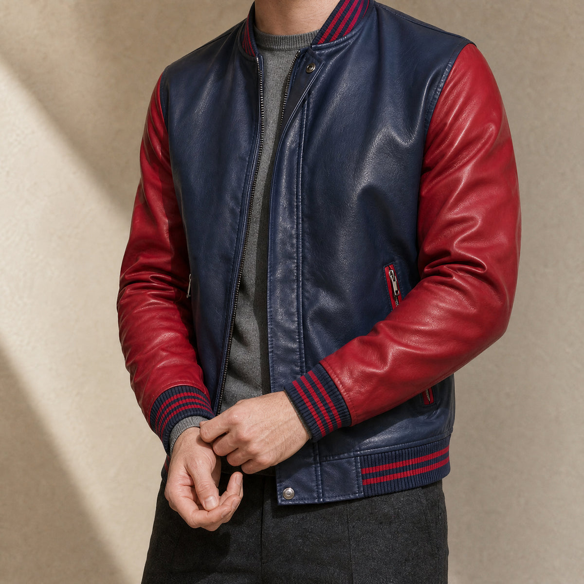 Sycamore Leather Bomber Jacket in Sapphire Blue