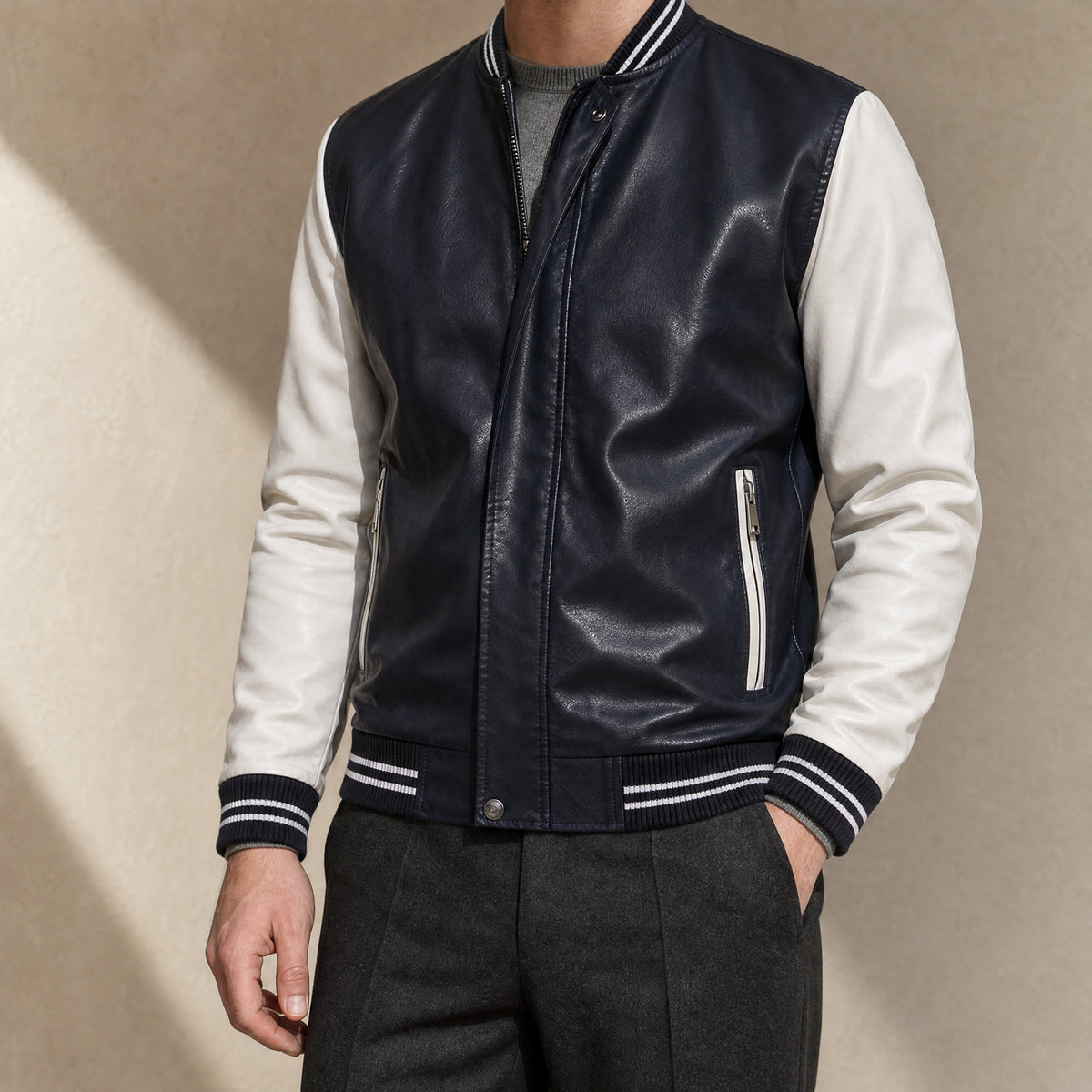 Sycamore Leather Bomber Jacket in White