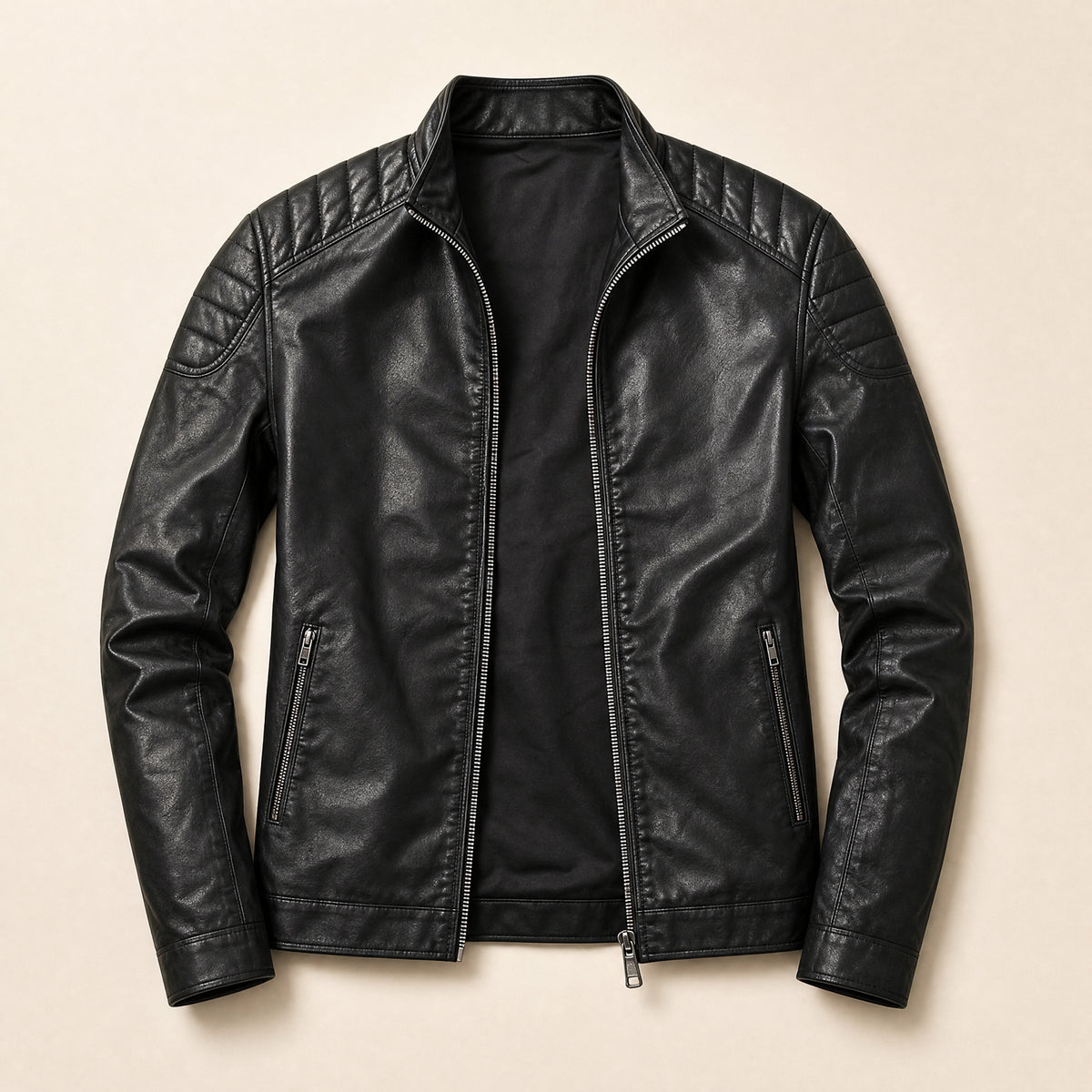Taiga Leather Biker Jacket in Black