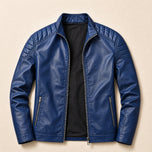 Taiga Leather Biker Jacket in Blue