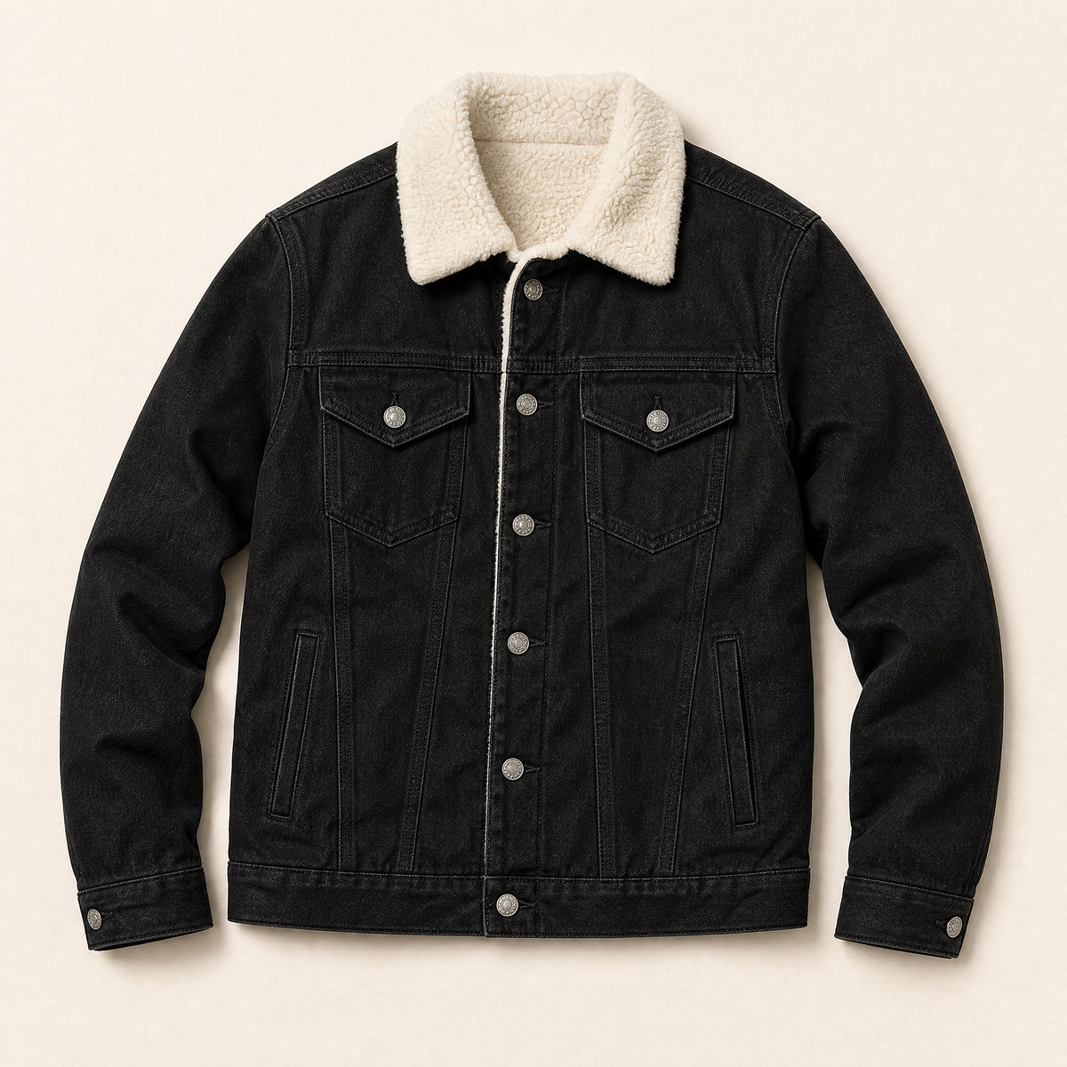 Talus Sherpa-Lined Denim Jacket in Black