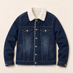 Talus Sherpa-Lined Denim Jacket in Dark Blue