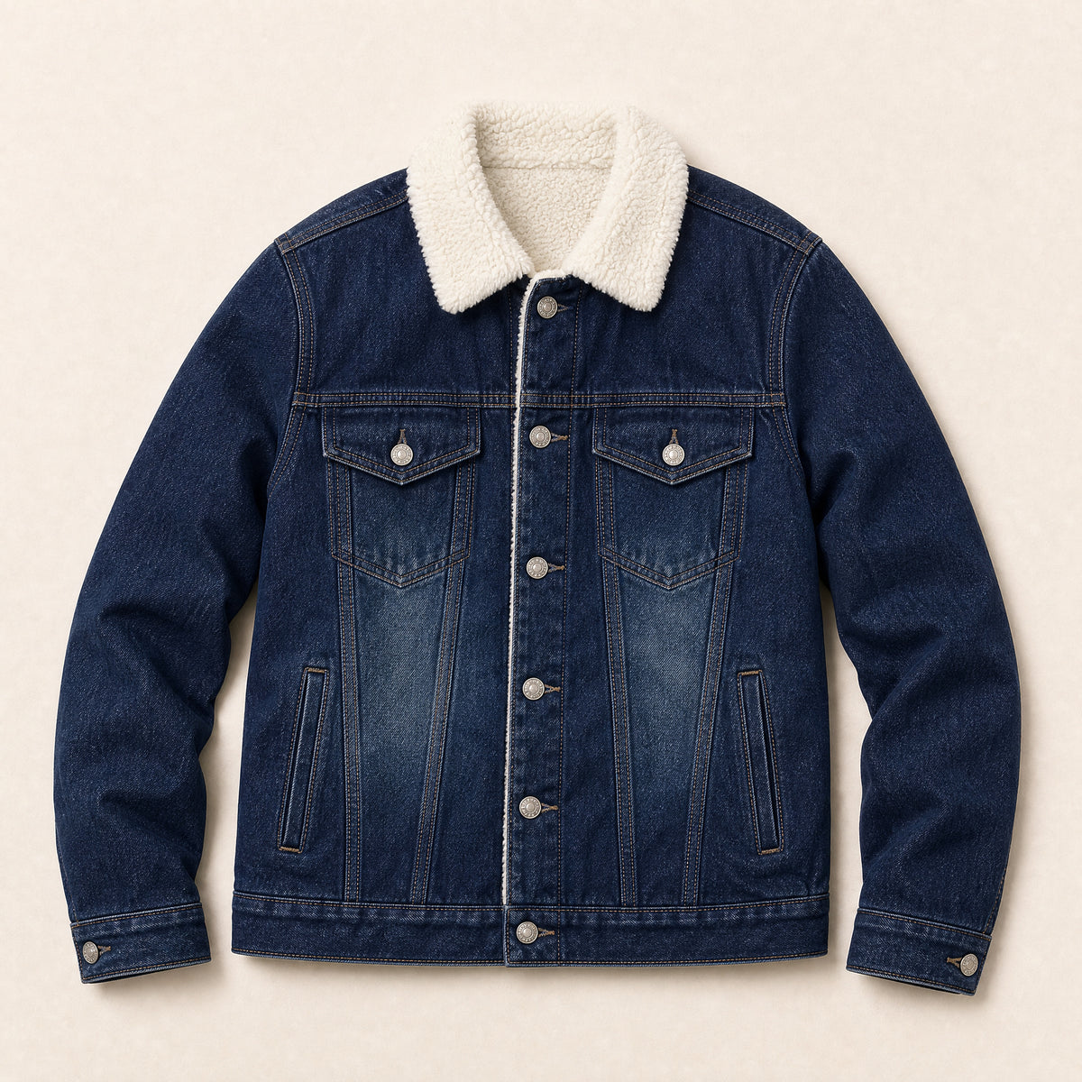 Talus Sherpa-Lined Denim Jacket in Dark Blue