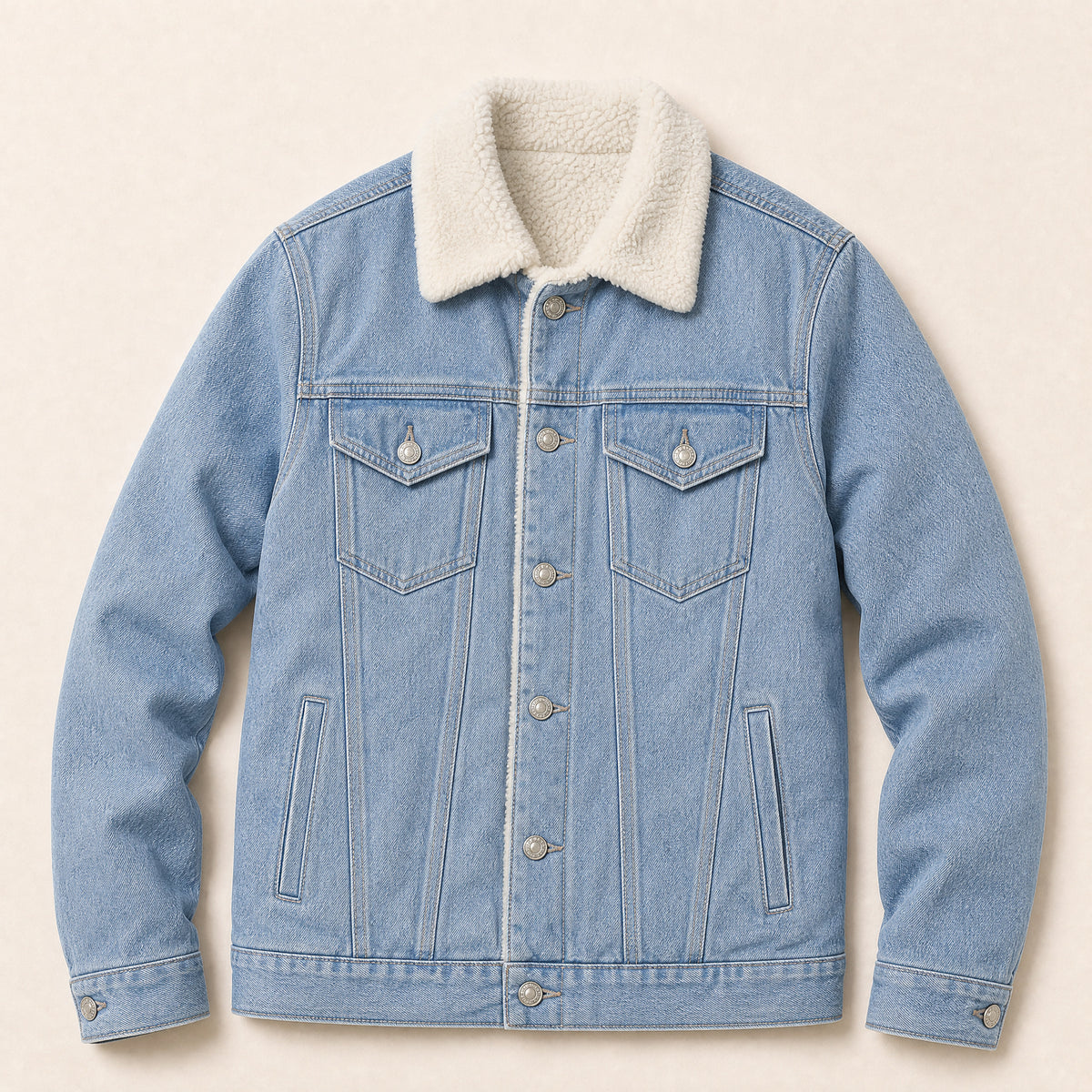 Talus Sherpa-Lined Denim Jacket in Light Blue