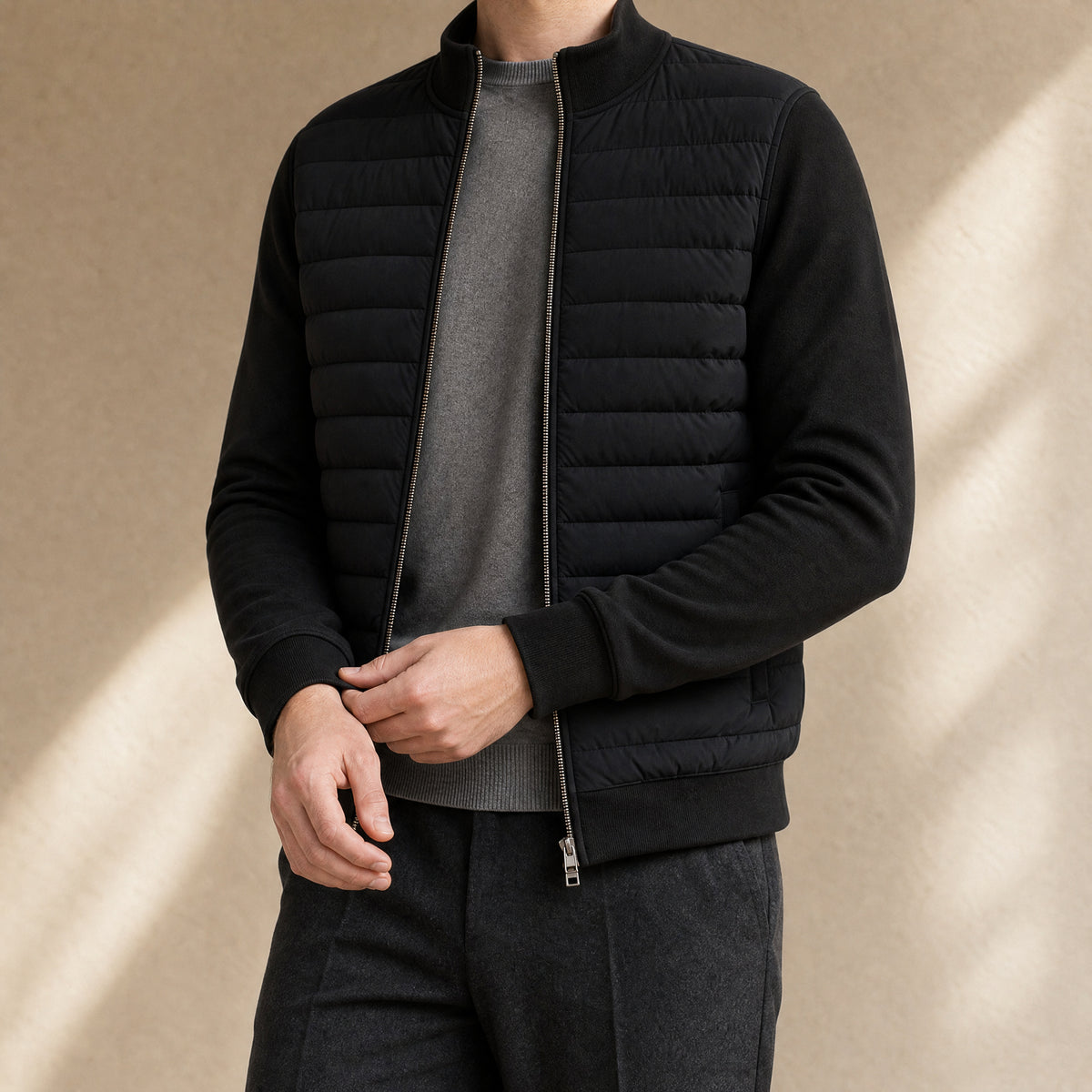 Tansy Stand-Collar Quilted Jacket in Black