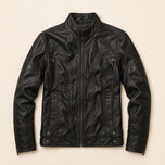 Tempest Faux-Leather Stand-Collar Jacket in Black