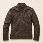 Tempest Faux-Leather Stand-Collar Jacket in Coffee