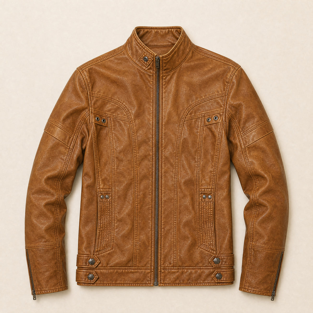Tempest Faux-Leather Stand-Collar Jacket in Earth Yellow