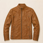 Tempest Faux-Leather Stand-Collar Jacket in Earth Yellow