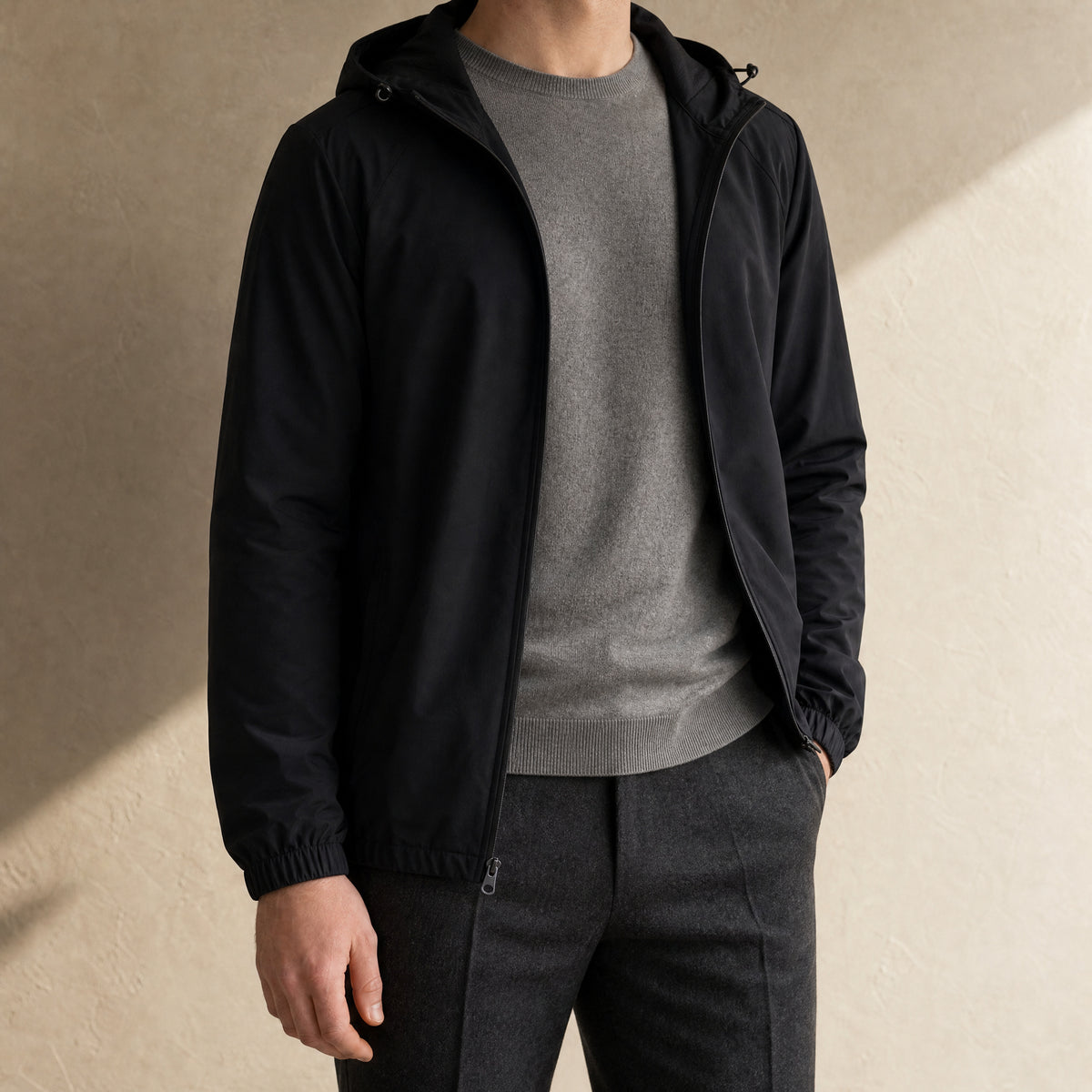 Thistle Hooded Windbreaker Jacket in Black