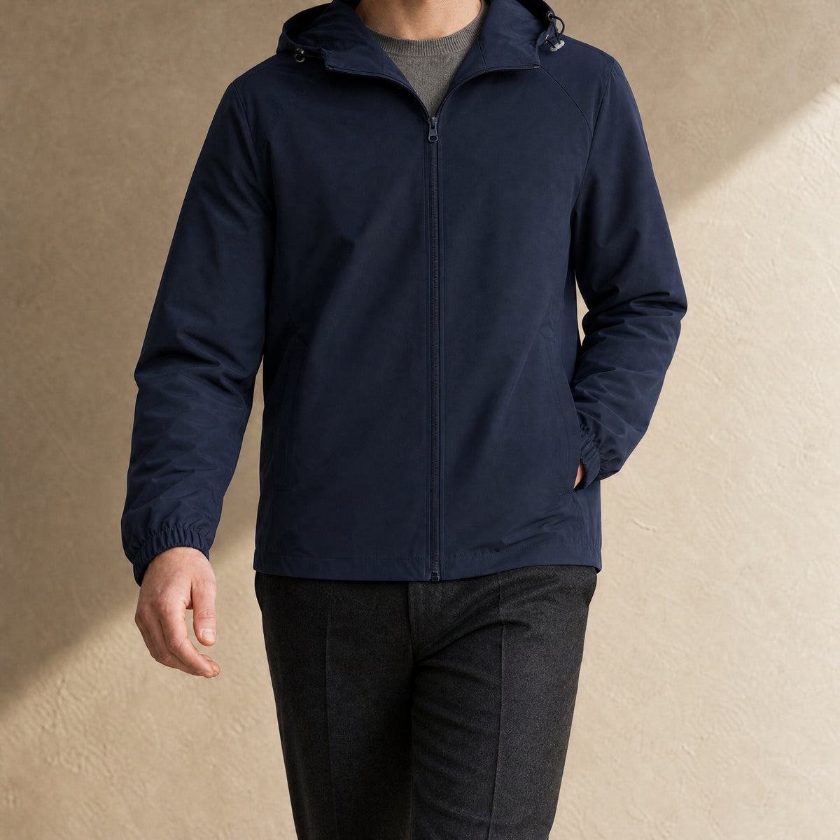 Thistle Hooded Windbreaker Jacket in Navy Blue