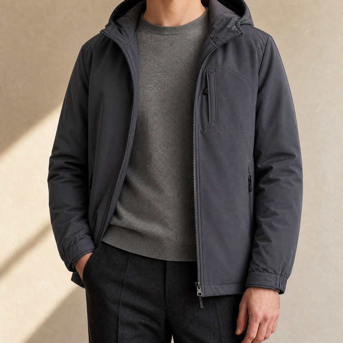 Thorn Fleece-Lined Hooded Jacket in Gray