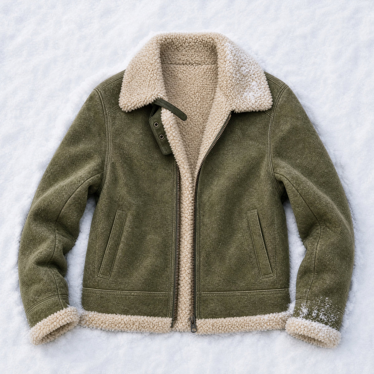 Thornwood Suede Shearling Jacket in Olive Green