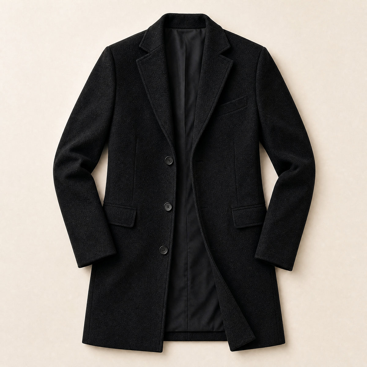Thyme Single-Breasted Overcoat in Black