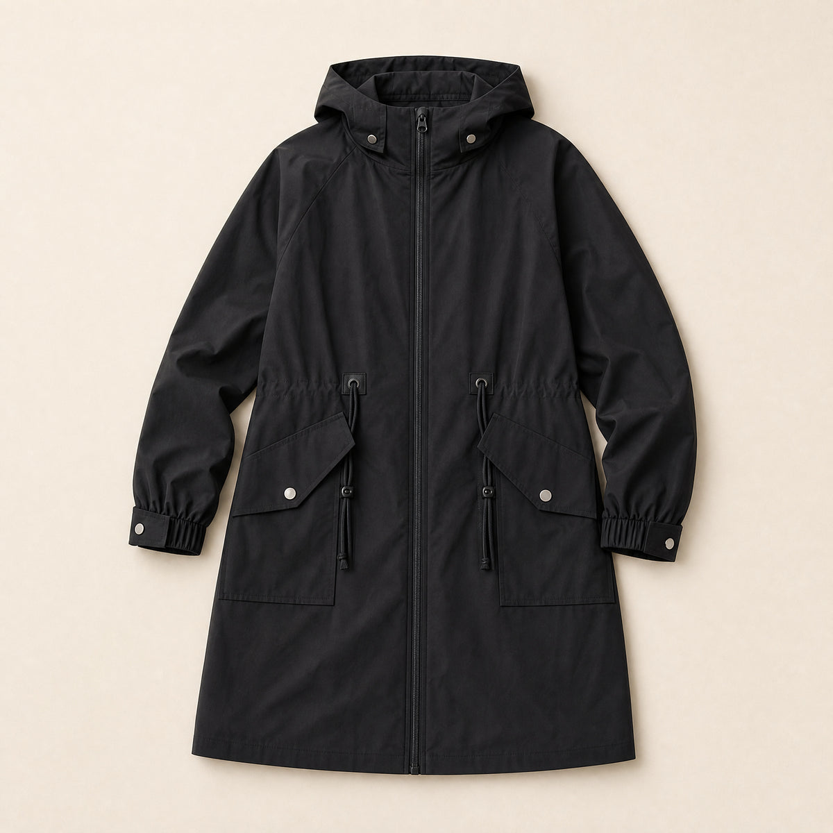 Tide Hooded Trench Coat in Black