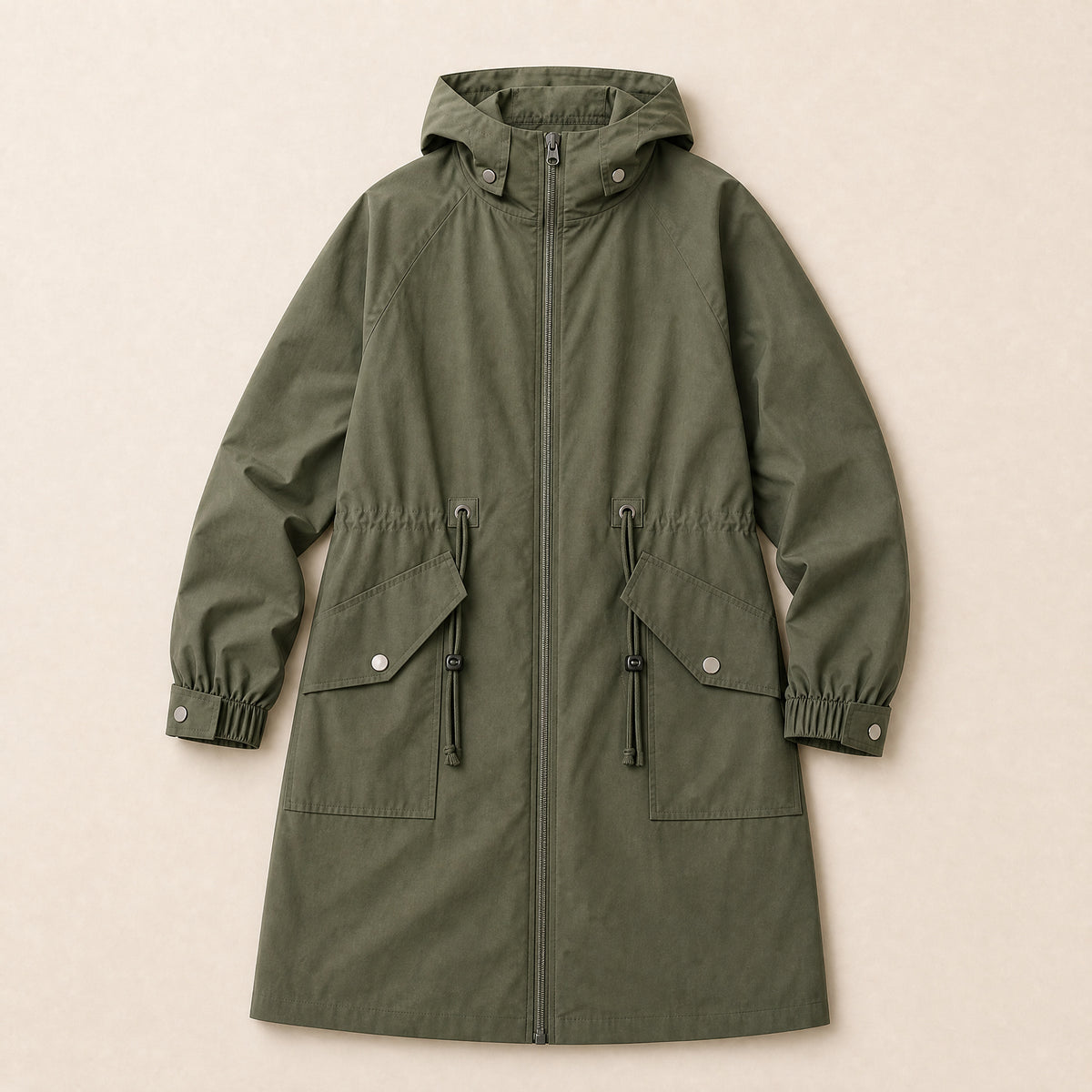 Tide Hooded Trench Coat in Green