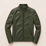 Tor Leather Zip Jacket in Army Green