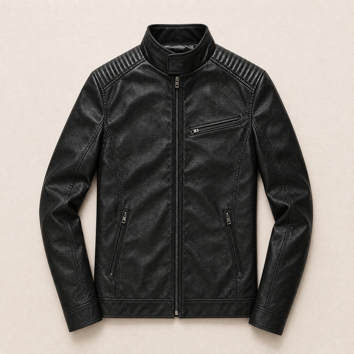 Tor Leather Zip Jacket in Black
