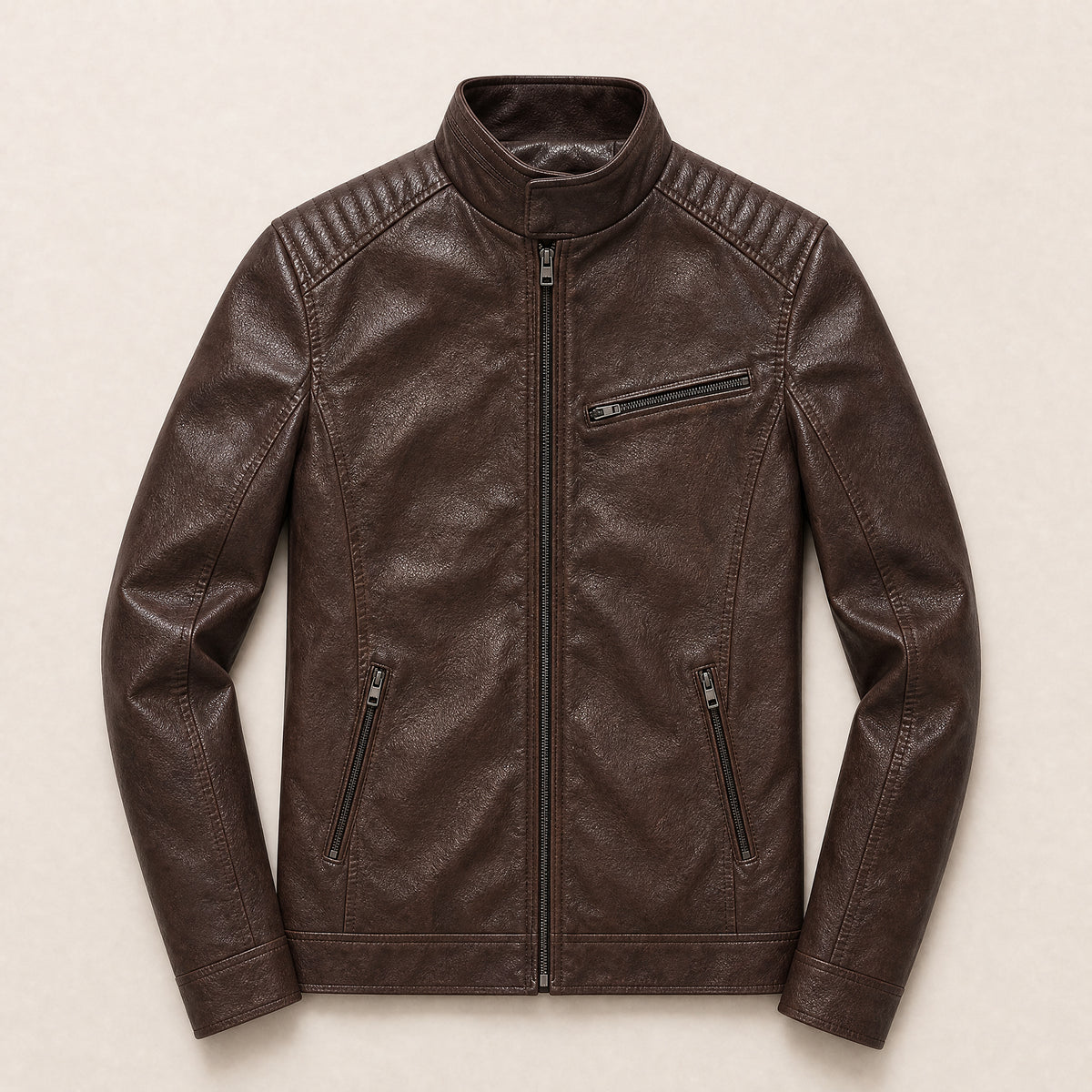 Tor Leather Zip Jacket in Brown