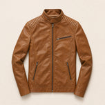 Tor Leather Zip Jacket in Khaki