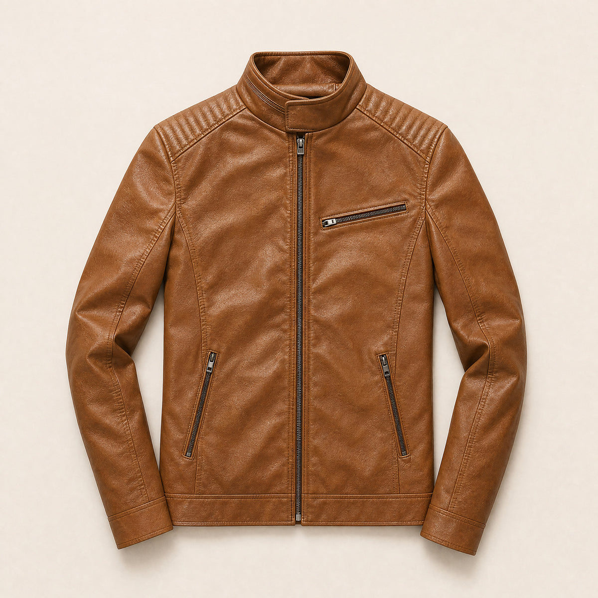 Tor Leather Zip Jacket in Khaki