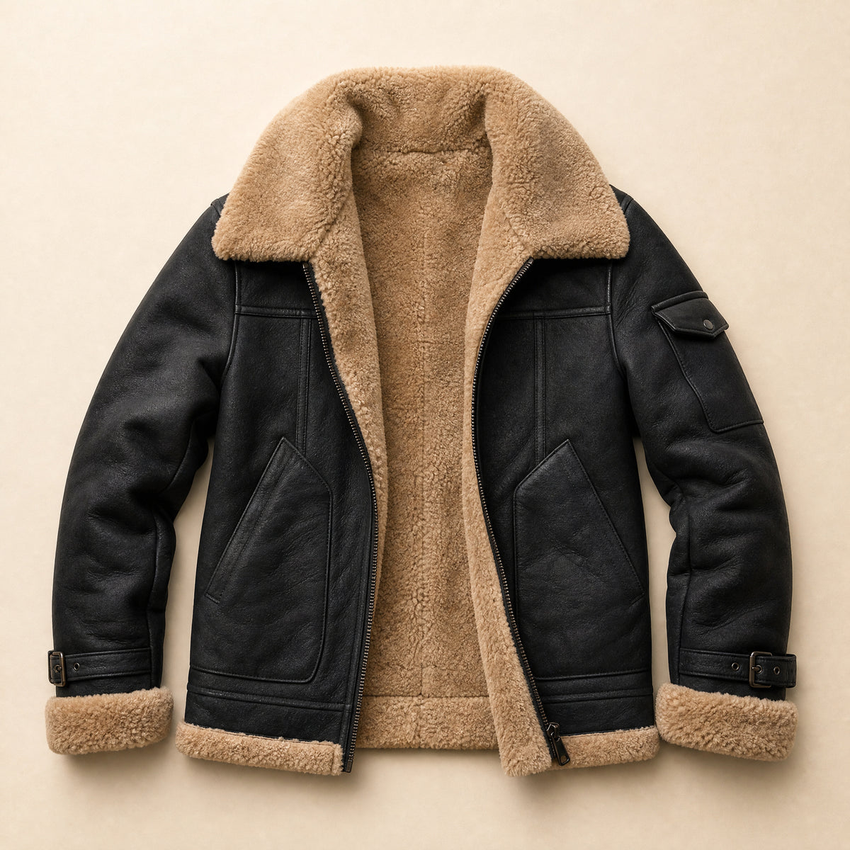 Torrent Shearling Bomber Jacket in Black