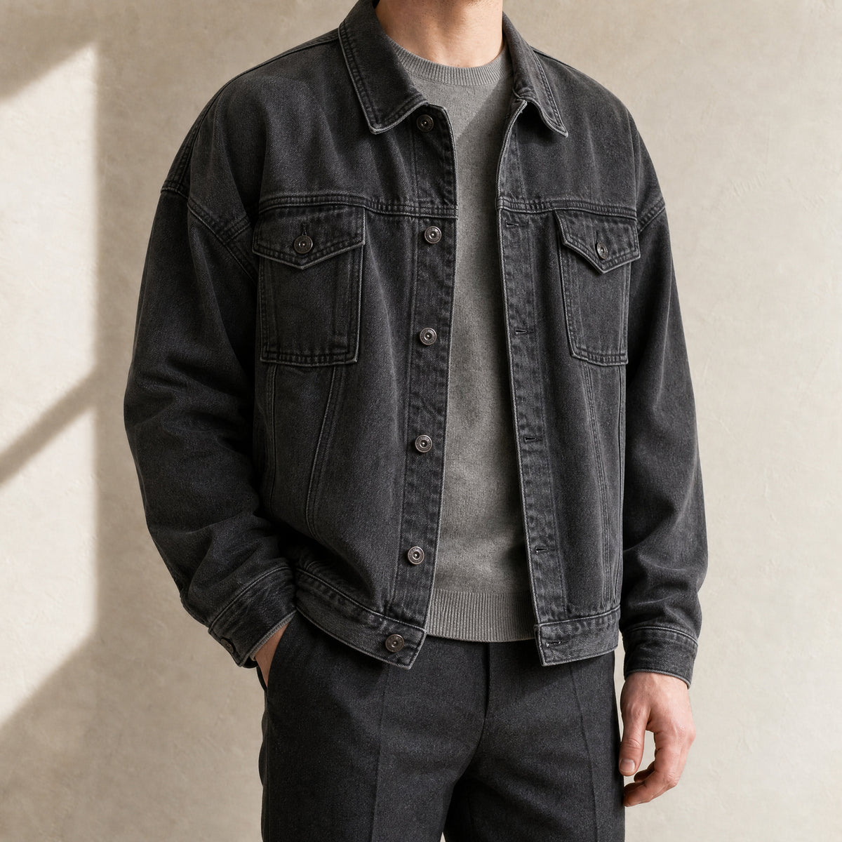 Undertow Embroidered Denim Jacket in Black
