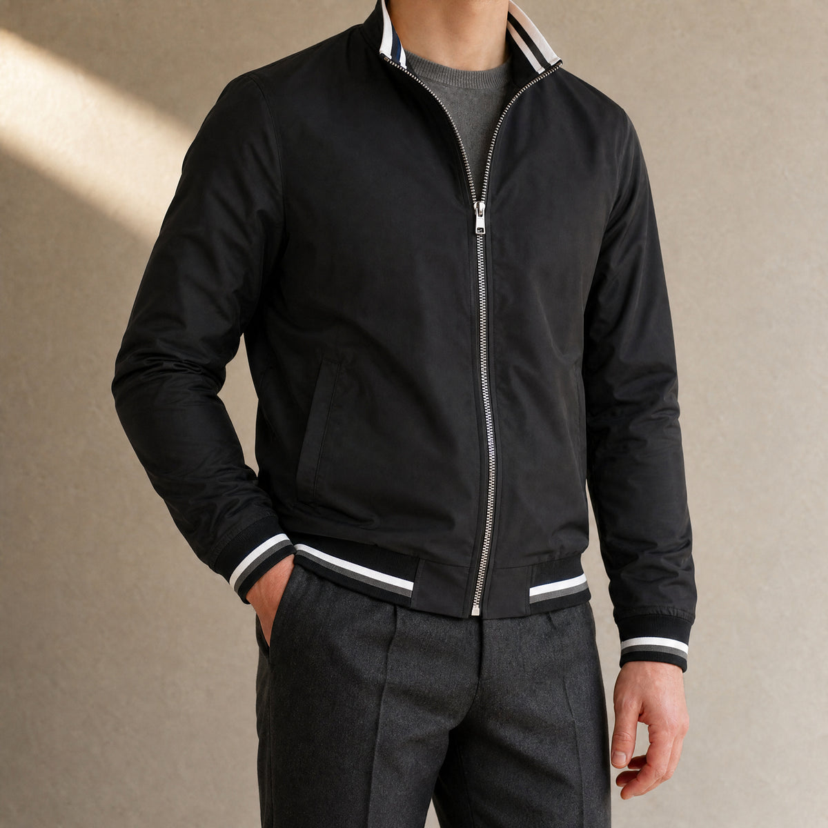 Upland Zip Bomber Jacket in Black