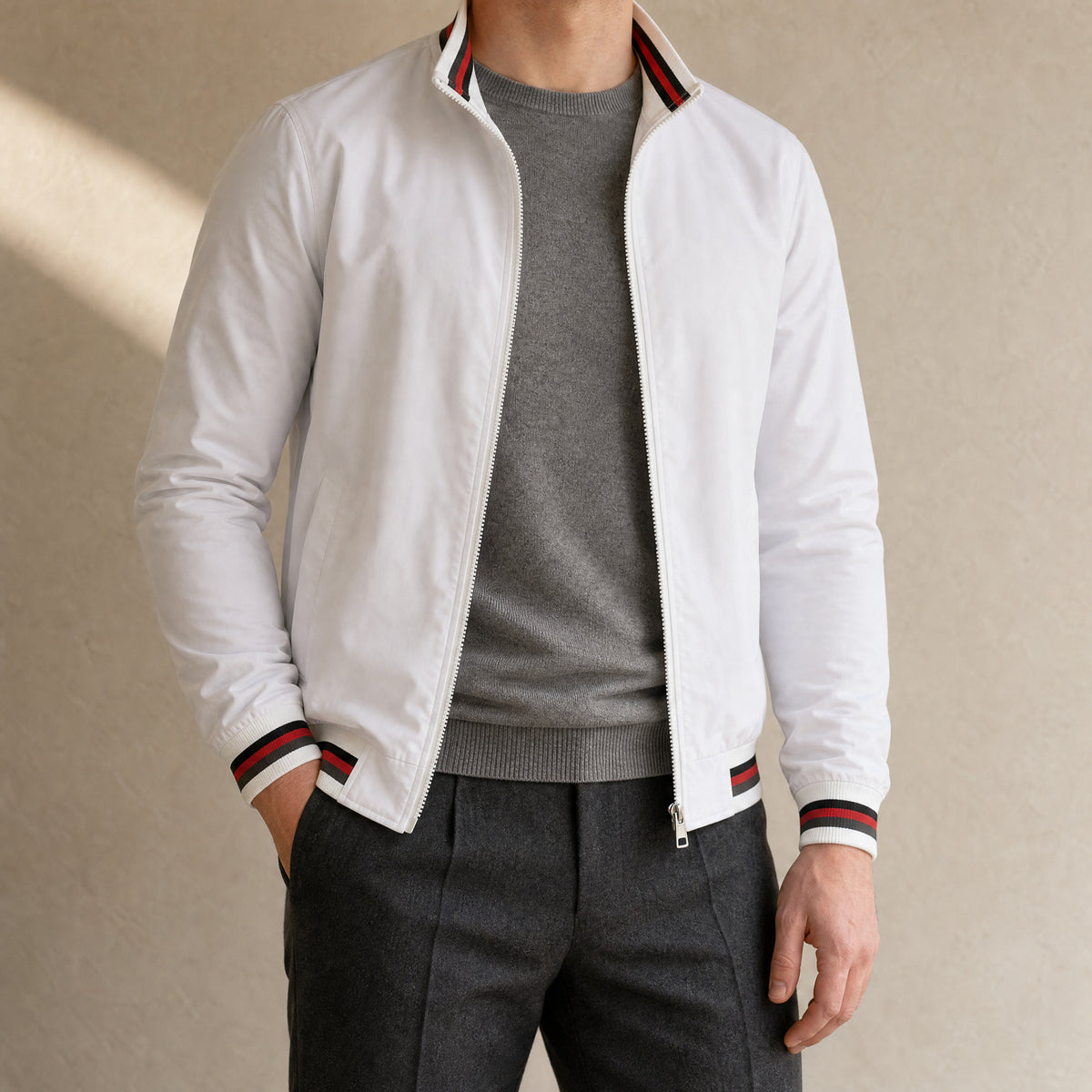 Upland Zip Bomber Jacket in White