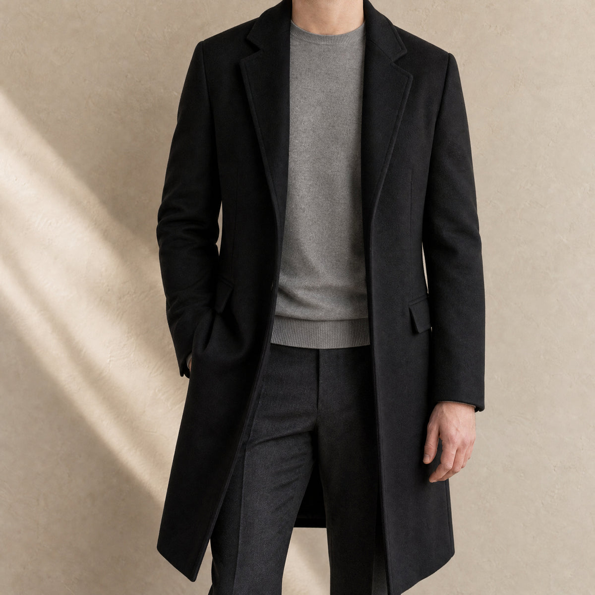 Vale Longline Overcoat in Black