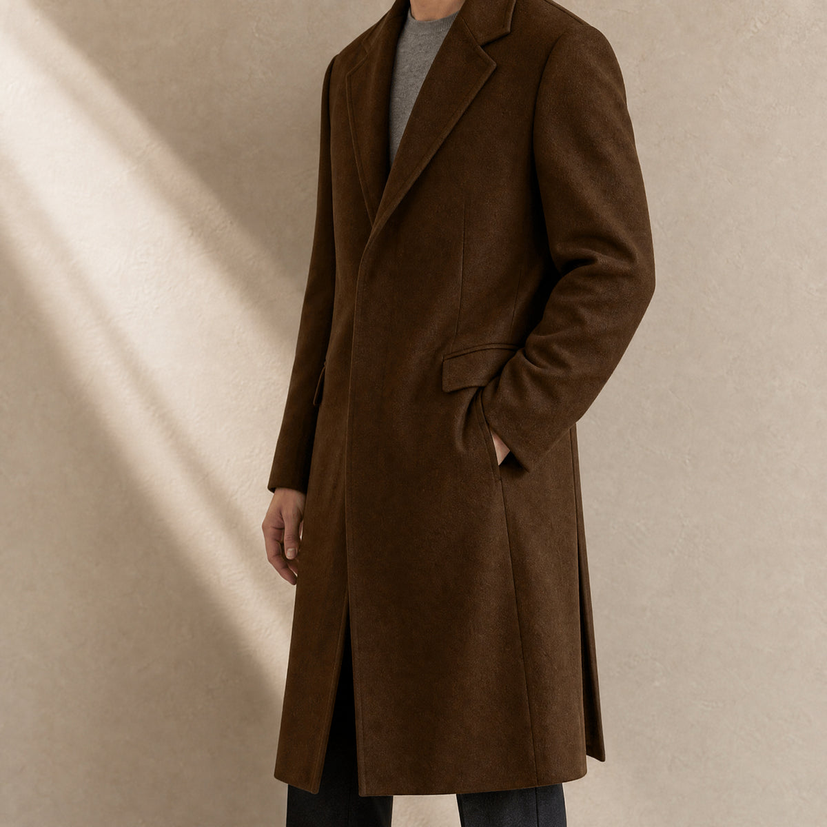 Vale Longline Overcoat in Dark Brown