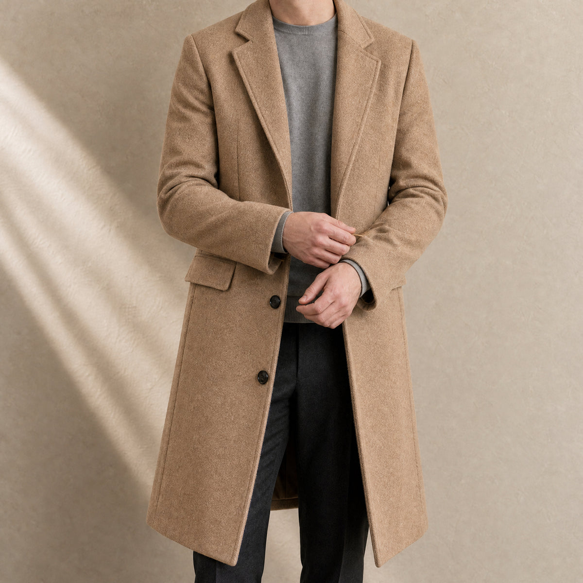 Vale Longline Overcoat in Khaki