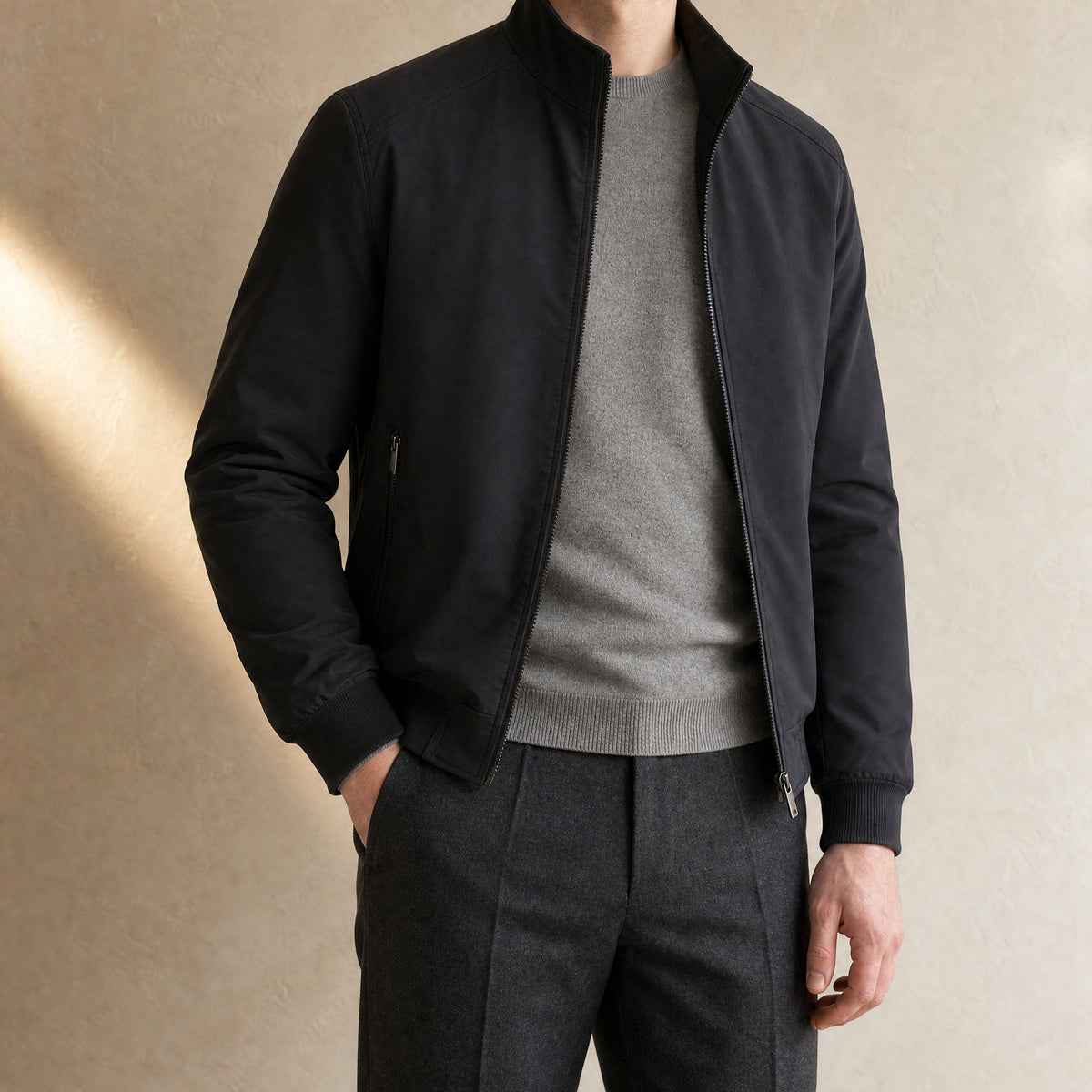 Verge Stand-Collar Bomber Jacket in Black