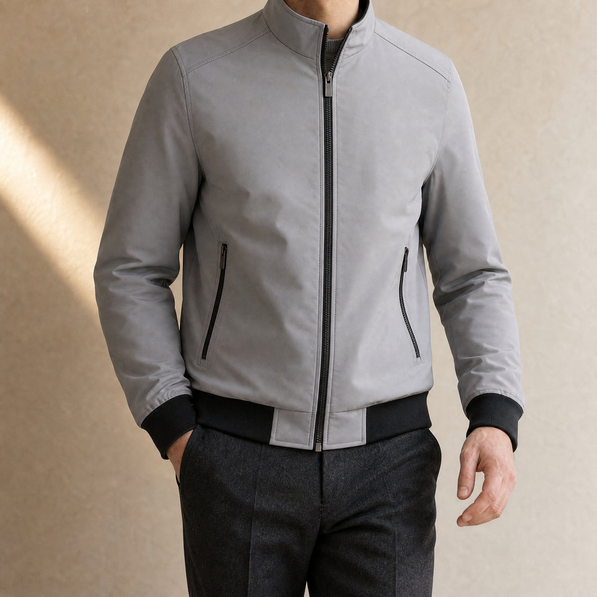Verge Stand-Collar Bomber Jacket in Charcoal