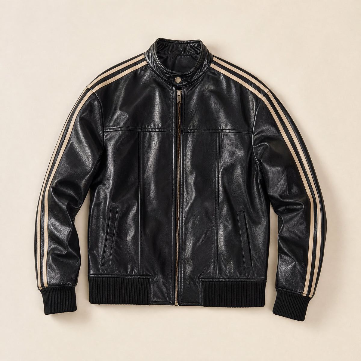 Vesper Leather Bomber Jacket in Black