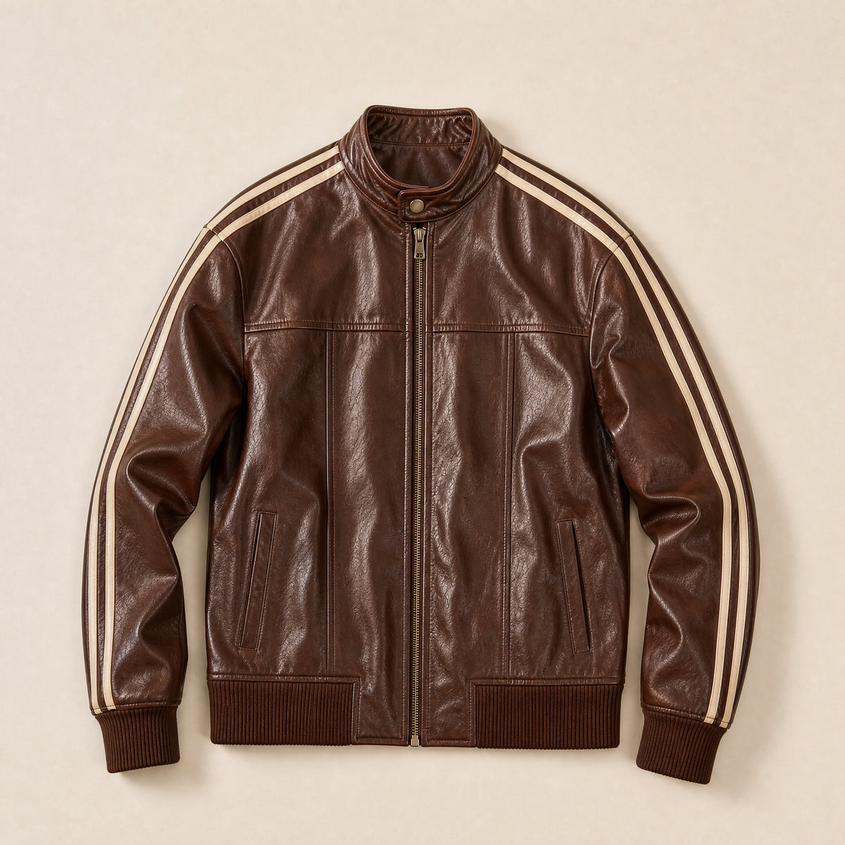 Vesper Leather Bomber Jacket in Brown