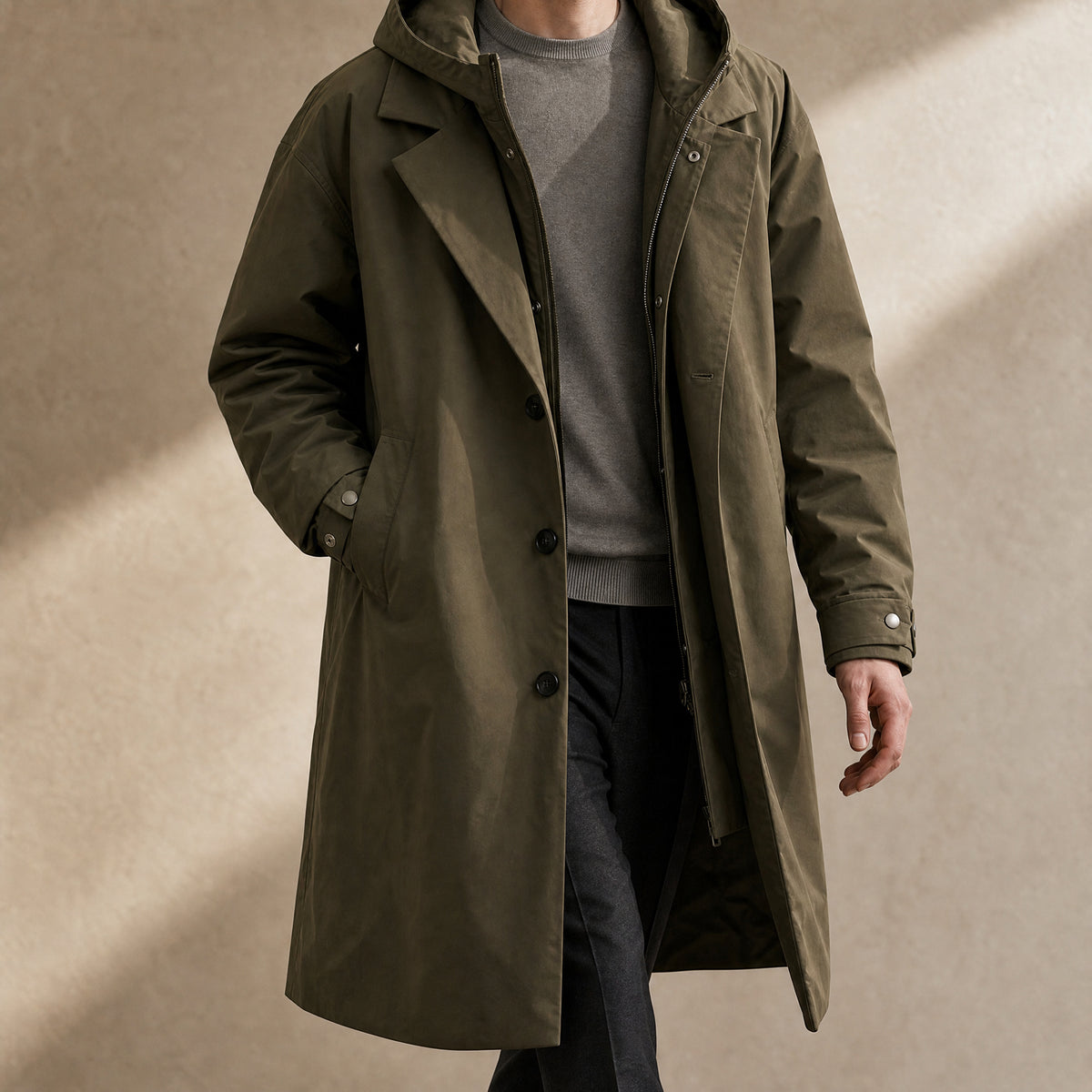 Wake Lapel Hooded Parka in Army Green