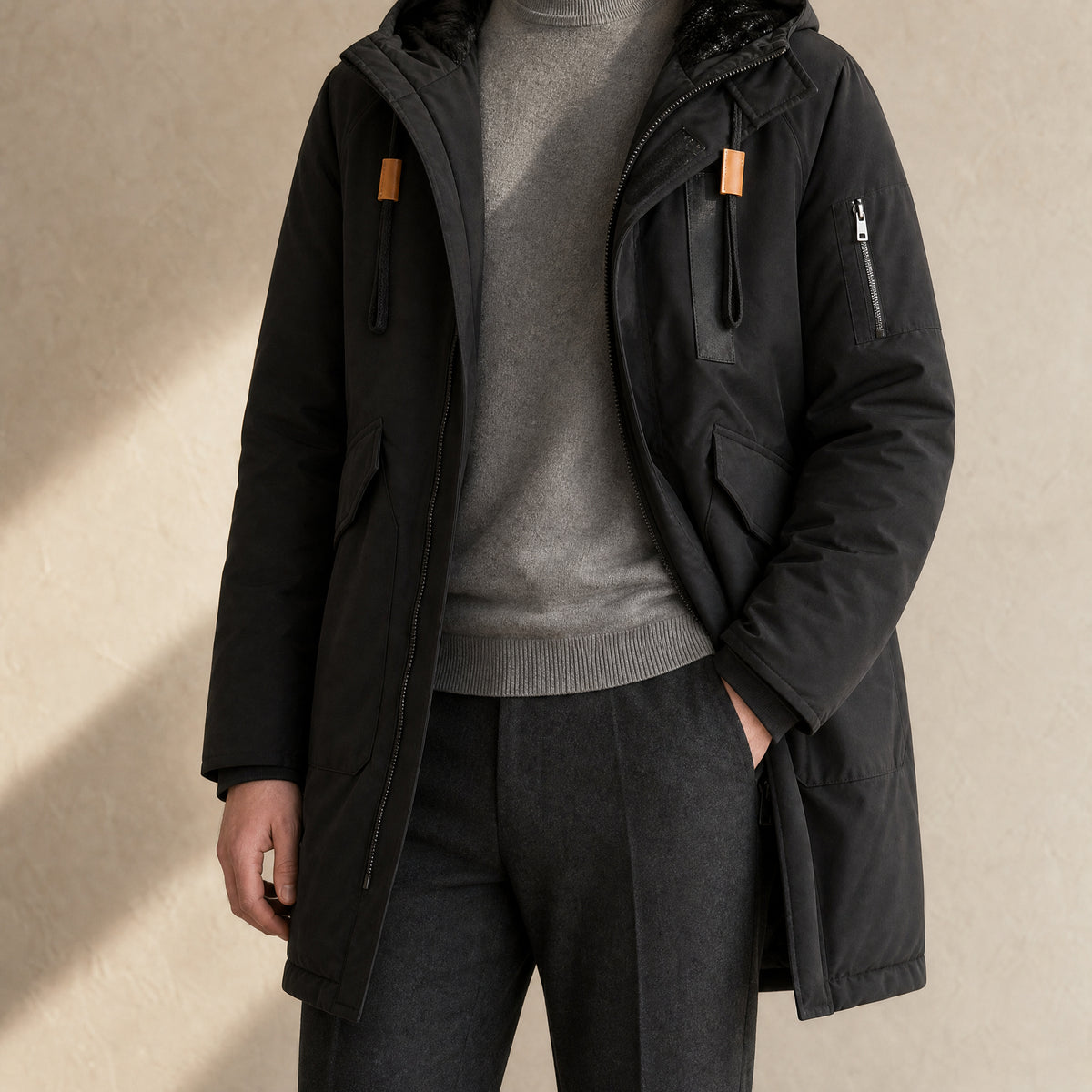 Wellspring Long Hooded Parka in Black