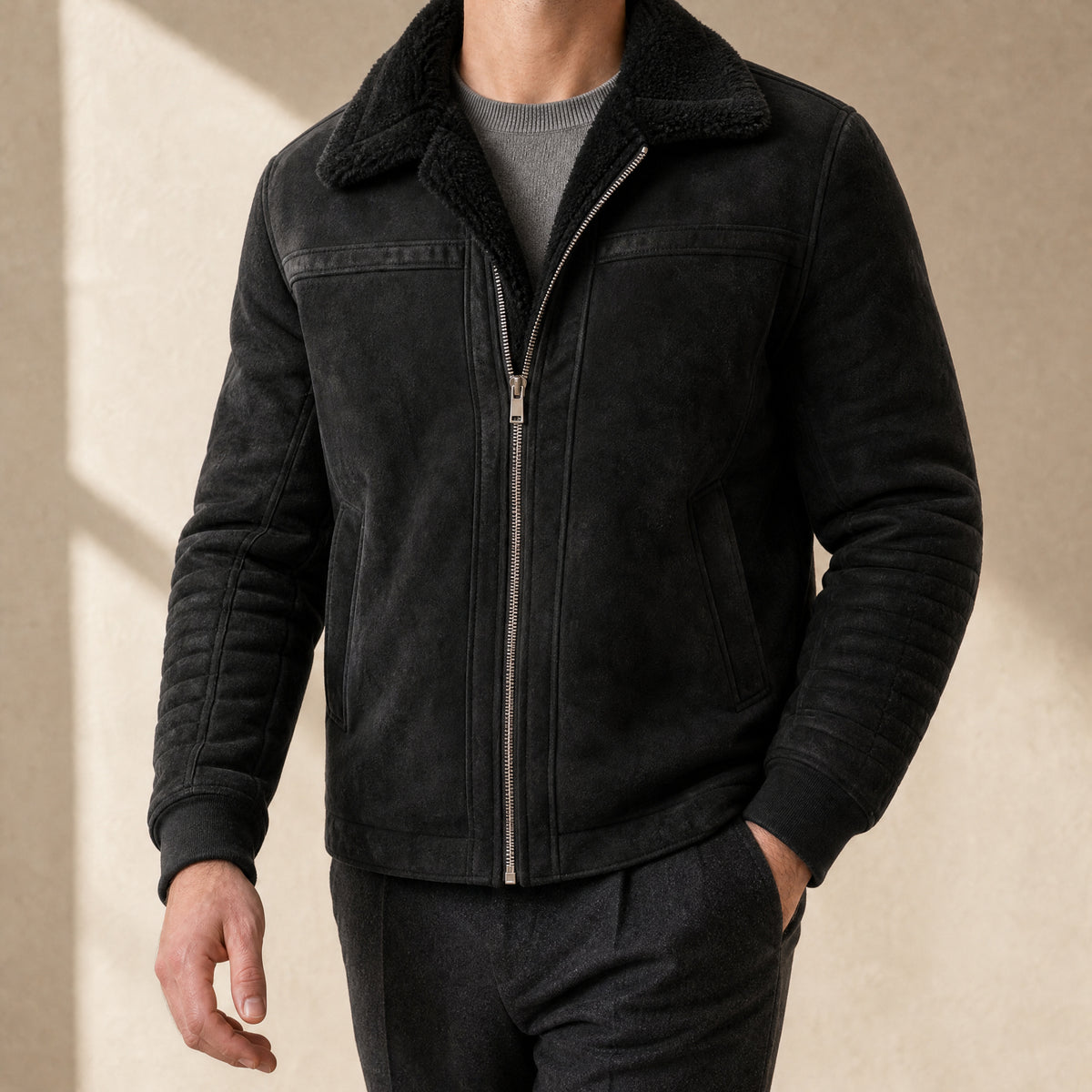 Whirl Sherpa Zip Jacket in Black
