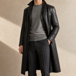 Whiteout Leather Trench Coat in Black