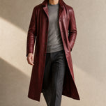 Whiteout Leather Trench Coat in Burgundy