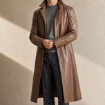 Whiteout Leather Trench Coat in Khaki