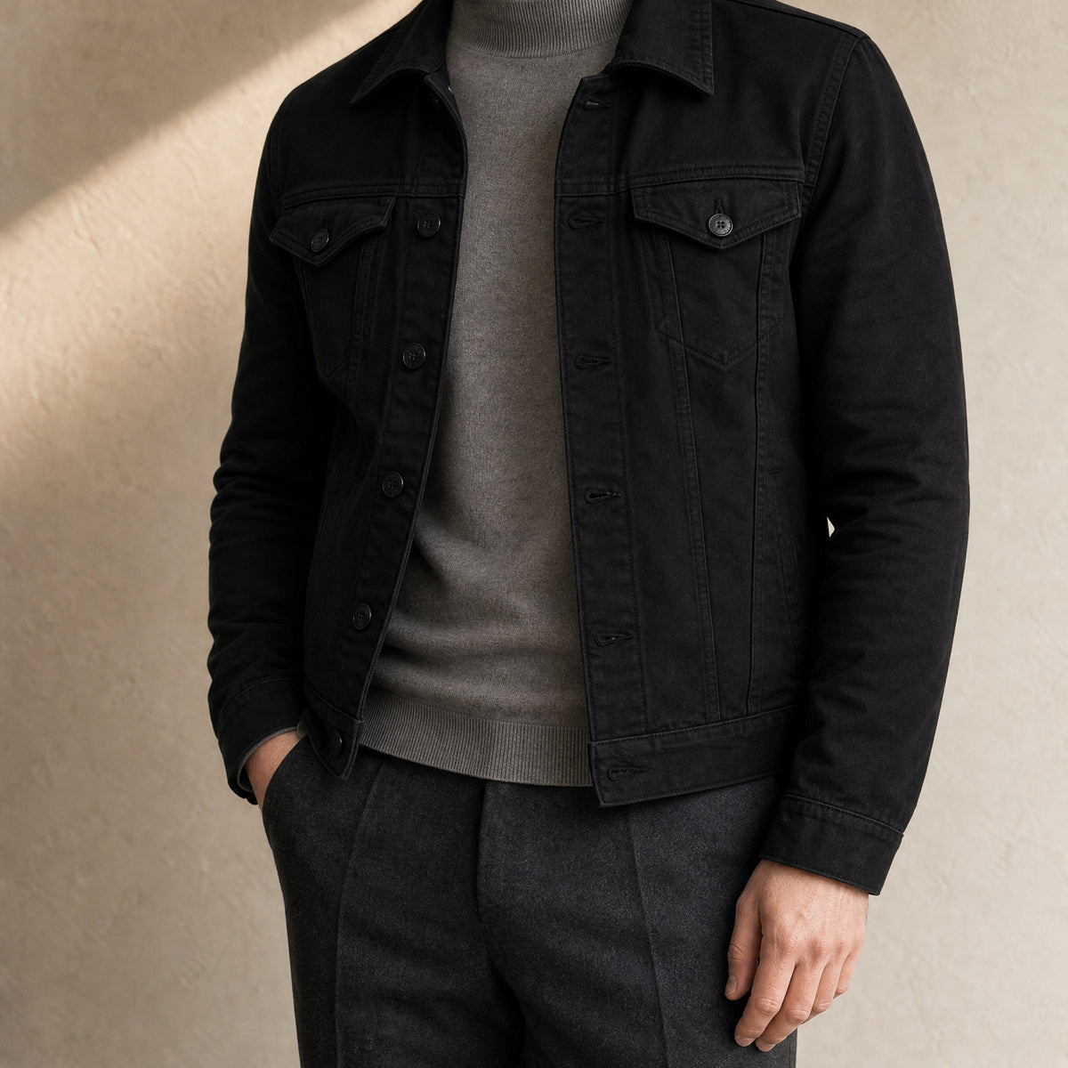 Willow Cotton Trucker Jacket in Black