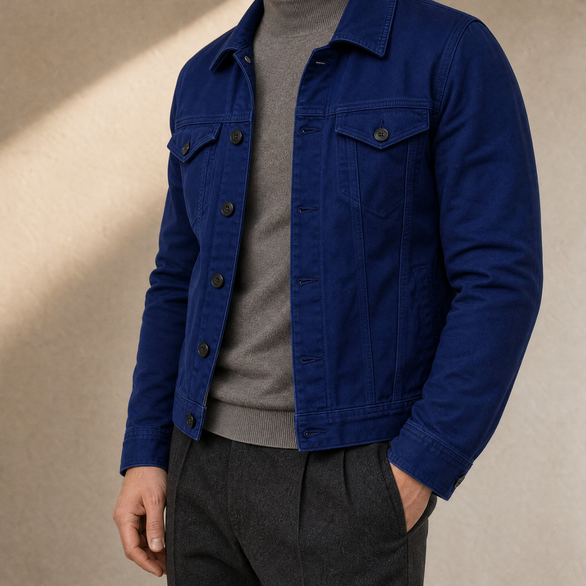 Willow Cotton Trucker Jacket in Navy Blue