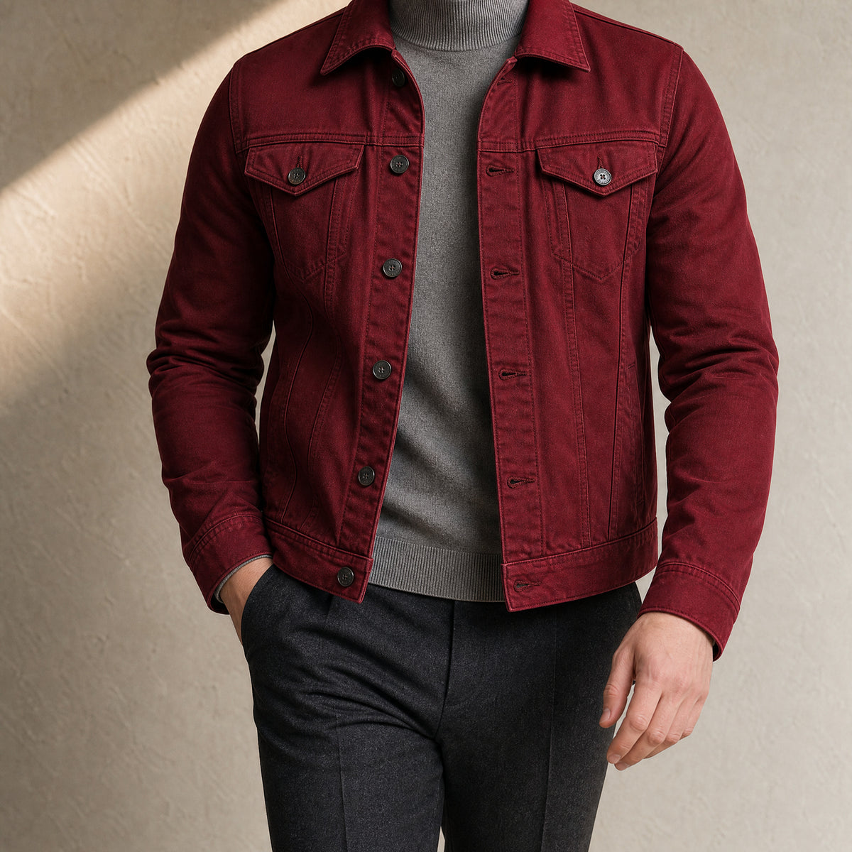 Willow Cotton Trucker Jacket in Red