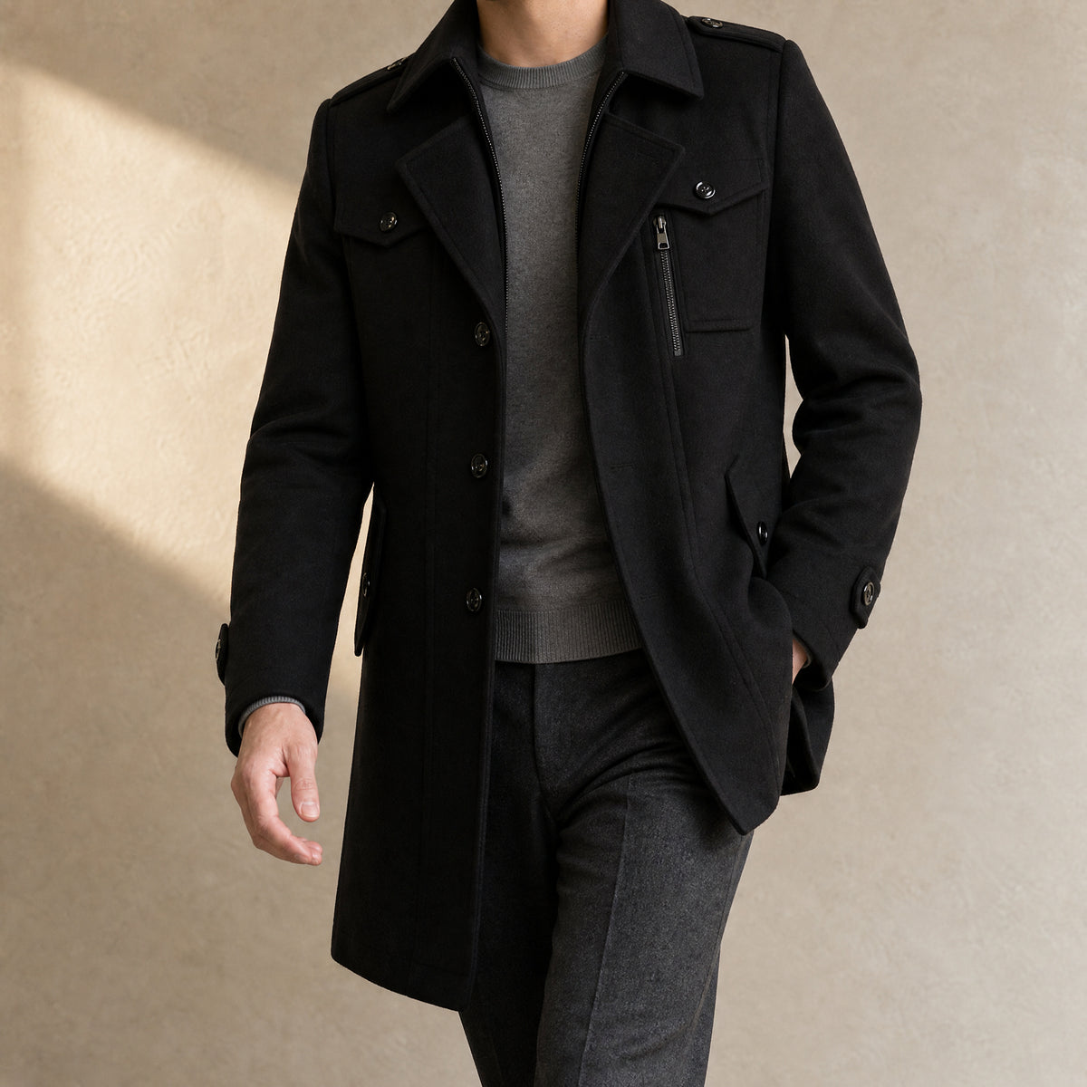 Wintergreen Wool-Blend Overcoat in Black