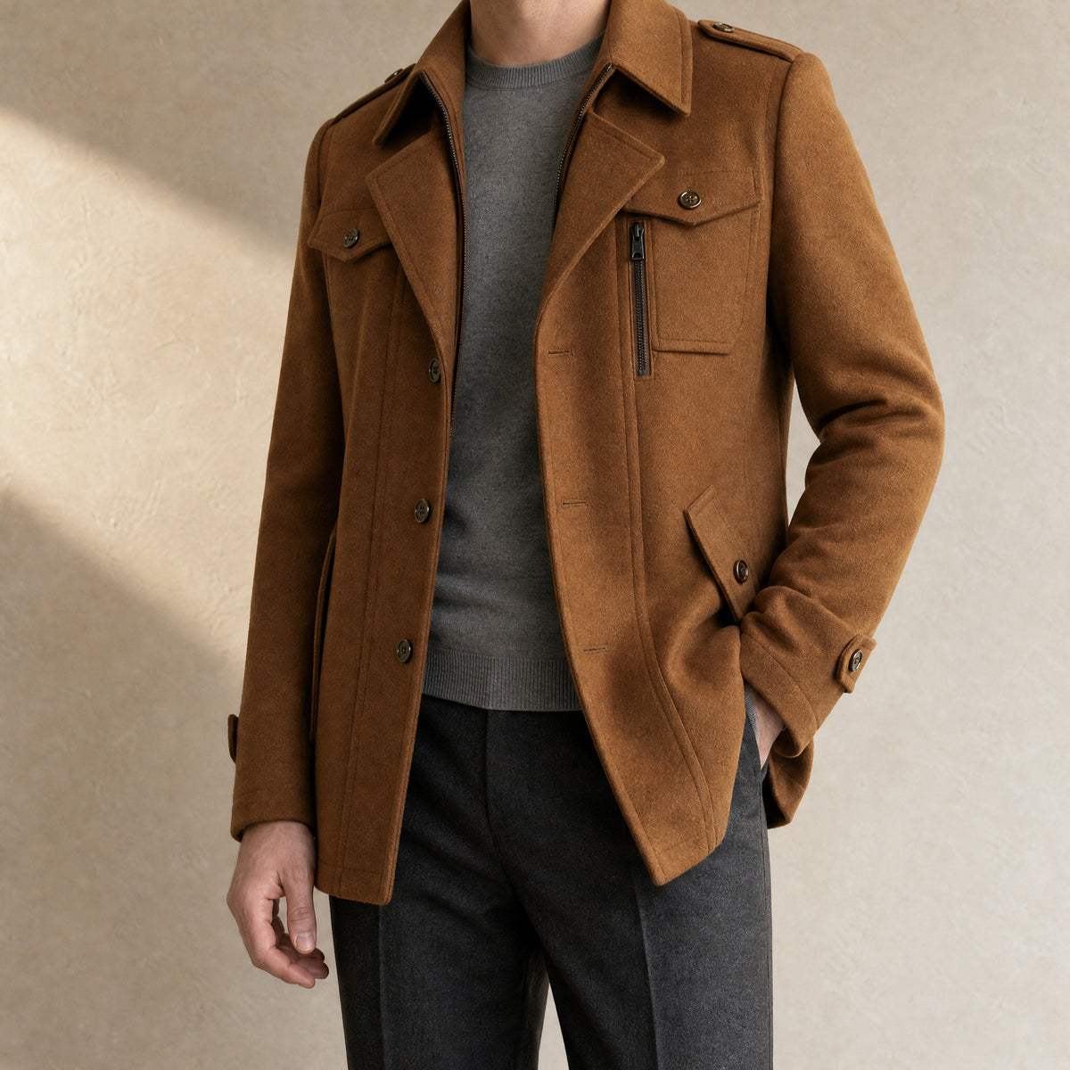 Wintergreen Wool-Blend Overcoat in Khaki