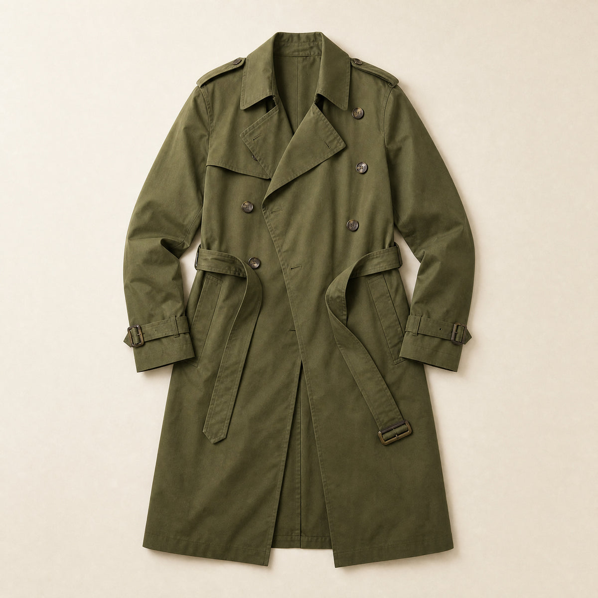 Wold Long Trench Coat in Military Green